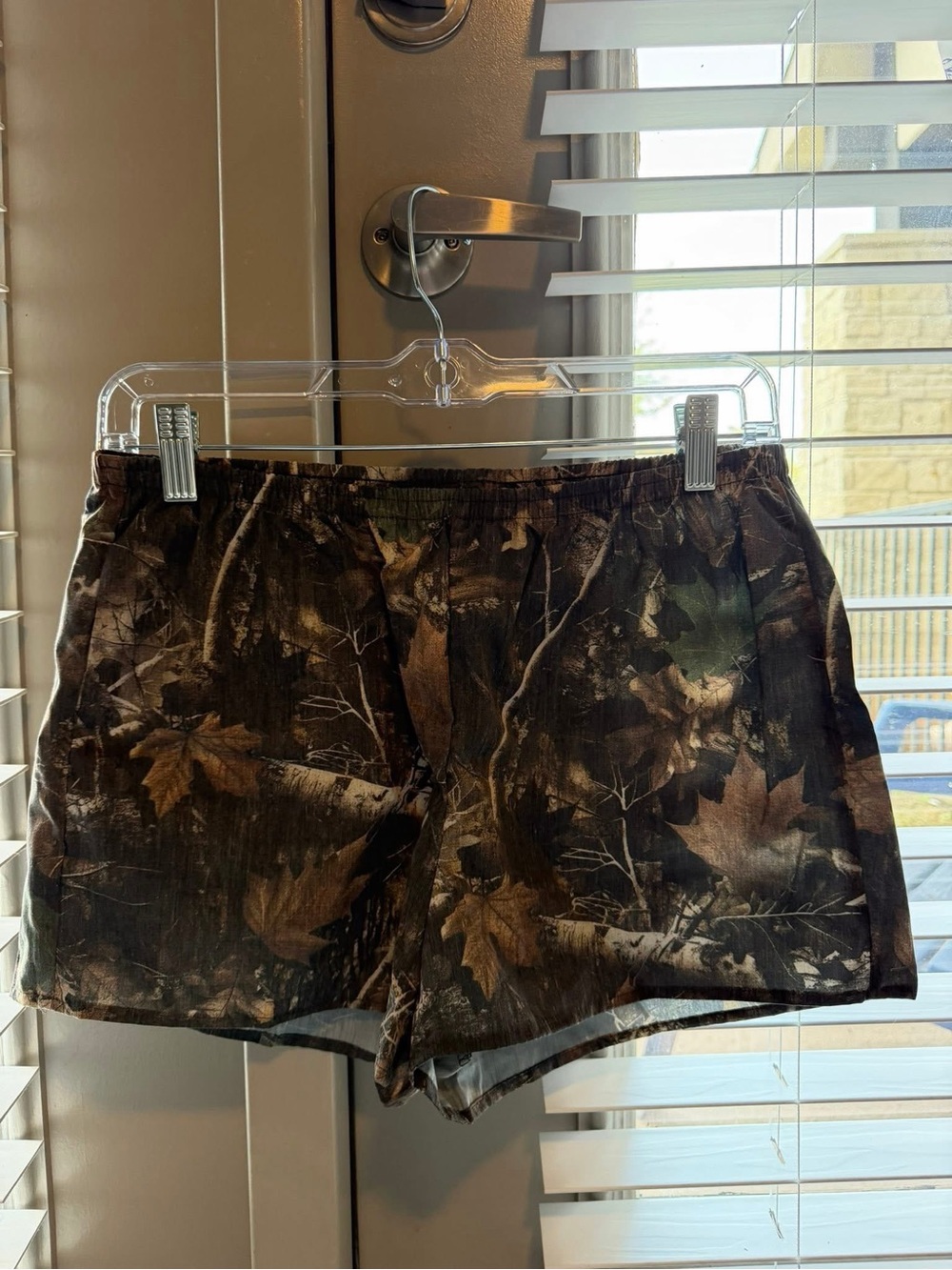 SHEIN Women’s Camouflage Athletic Shorts - Brown & Green Leaf Print